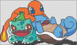 Kanto Starter Trio - pokemon,starters,characters,cute,squirtle,bulbasaur,charmander,gaming,teal,orange,blue,tan