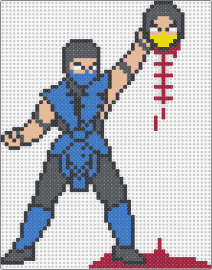 Sub Zero Fatality - sub zero,fatality,mortal kombat,bloody,gore,head,video game,blue,red