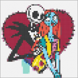 Jack and sally heart - jack skellington,sally,nightmare before christmas,love,heart,movie,christmas,characters,colorful,red,black,light blue,yellow