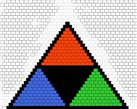 colored triforce - triforce,legend of zelda,triangle,geometric,video game,colorful,red,blue,green,black