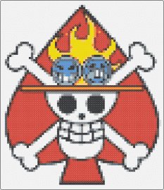 ACE PERLER PATTERN - ace,one piece,skull,crossbones,jolly roger,anime,fiery,white,red