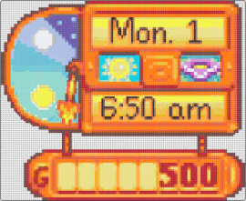 Stardew Clock - clock,stardew valley,video game,orange,yellow,teal