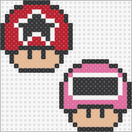 Red and Pink Zeo Power Ranger mushrooms - power rangers,mushroom,mario,mashup,tv show,video game,nostalgia,red,pink,tan