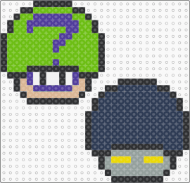 The Riddler and Black Manta shrooms - riddler,manta,mushrooms,mashup,mario,villain,comic,super friends,green,gray,purple