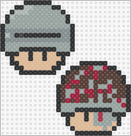 Robocop and Terminator mushrooms - robocop,terminator,cyborgs,move,robots,mushrooms,nintendo,mashup,video game,gray,tan,brown