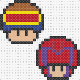 Cyclops and Magneto mushrooms - magneto,cyclops,mushrooms,mario,nintendo,xmen,superhero,marvel,comic,mashup,yellow,tan,purple,red