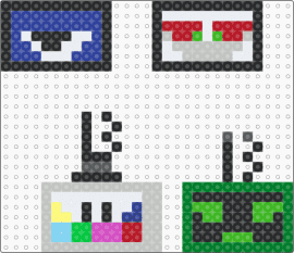 TVs - omega flowey,vee,mr puzzles,tv,characters,heads,charms,colorful,green,blue,gray