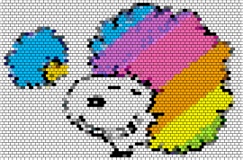 Rainbow afro - snoopy,afro,peanuts,woodstock,colorful,light blue,white,pink,orange