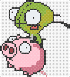 Gir on a pig - gir,pig,invader zim,cartoon,character,silly,cute,tv show,pink,green