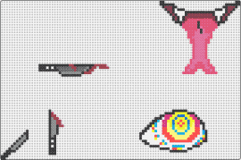 singles perler - knife,tongue,eye,charms,pink,gray,yellow