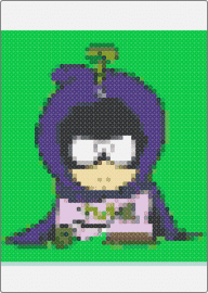 M - mysterion,kenny mccormick,south park,character,cartoon,superhero,tv show,cape,panel,green,purple