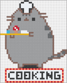 Cooking Pusheen new - pusheen,cooking,chef,cat,animal,cute,sign,text,hat,food,gray