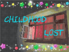 Childhood Lost - text,window,panel,light blue,red