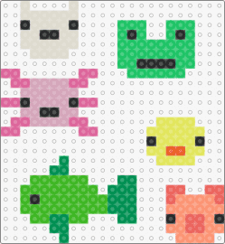 animal pack - animals,charms,simple,cute,fish,axolotl,frog,pig,chick,green,pink,yellow