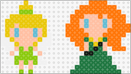 Tinkerbell og Merida - tinkerbell,merida,peter pan,brave,fairy,disney,characters,chibi,green,yellow,orange,pink