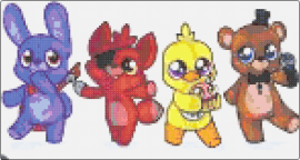 ME AND MY FRIENDS CHICA FOXY BONNIE - freddy,chica,foxy,bonnie,five nights at freddys,chibi,horror,video game,characters,cute,purple,red,yellow,brown