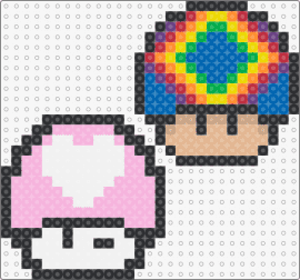 Mushroom Head- Heart & Rainbow - mario,mushroom,heart,colorful,nintendo,video game,pink,white,blue