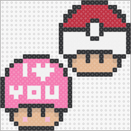 Mushroom Heads-I Love You & Pokeball - pokeball,love,mario,pokemon,video game,nintendo,mushroom,pink,tan,white