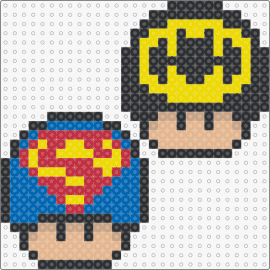Mushroom Head- Superman & Batman - superman,batman,mario,nintendo,marvel,dc comics,mushroom,hero,blue,black,yellow,