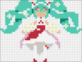 Strawberry miku - hatsune miku,vocaloid,character,music,dress,teal,white,red